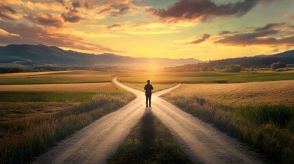Person standing at a crossroads, deciding which path to take for a new beginning