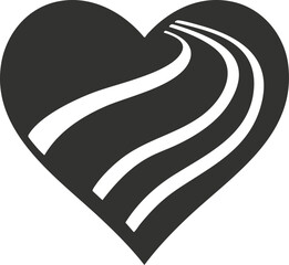 Obraz premium Black heart icon with winding road symbolizing love and journey.