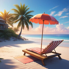 Obraz premium Beach sunset scene, golden hour beach illustration