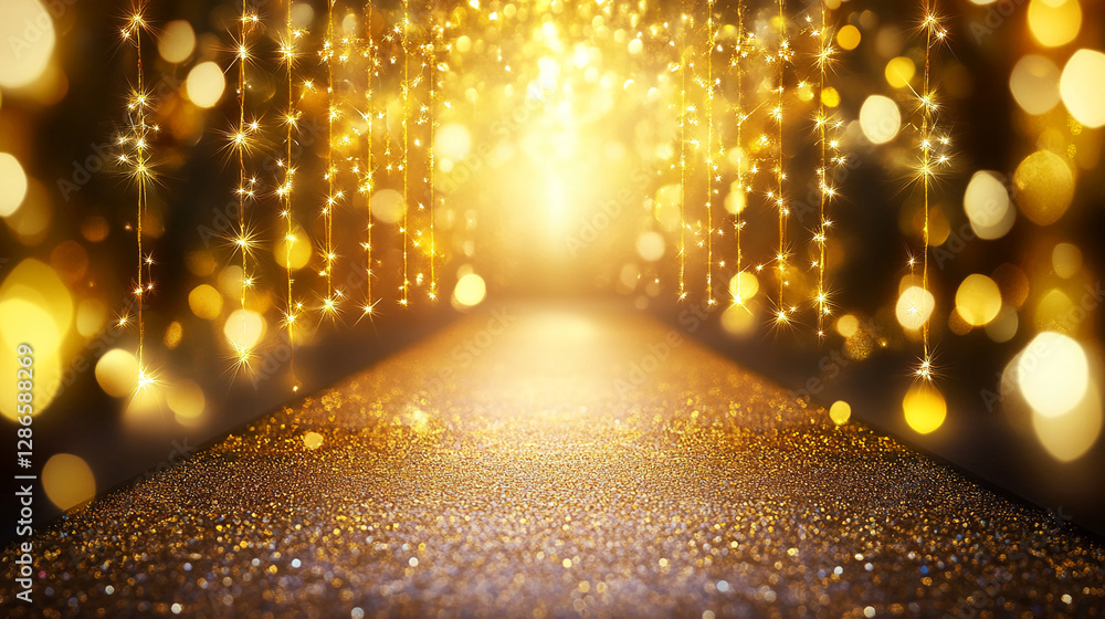 Poster a golden glittering pathway with hanging lights creates an enchanting, sparkling atmosphere. this im