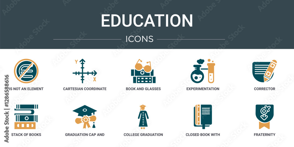Poster set of 10 outline web education icons such as is not an element of, cartesian coordinate system, boo