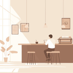 Fototapeta premium Man Working at a Cafe