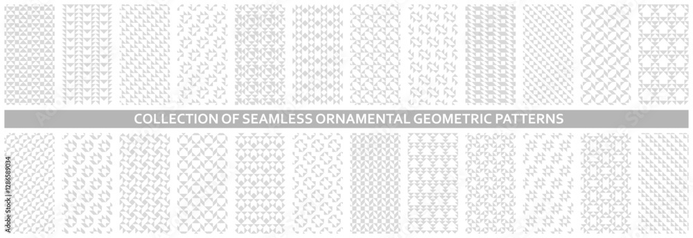Poster collection of monochrome seamless geometric patterns. endless white and gray mosaic textures. trendy