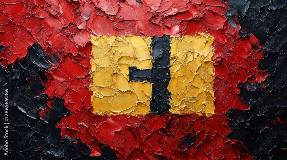 Aufkleber vibrant abstract painting featuring textured representation of flag with bold colors and dynamic bru