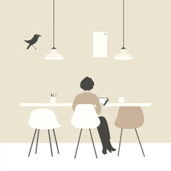 Woman Working on Tablet at a Minimalist Table