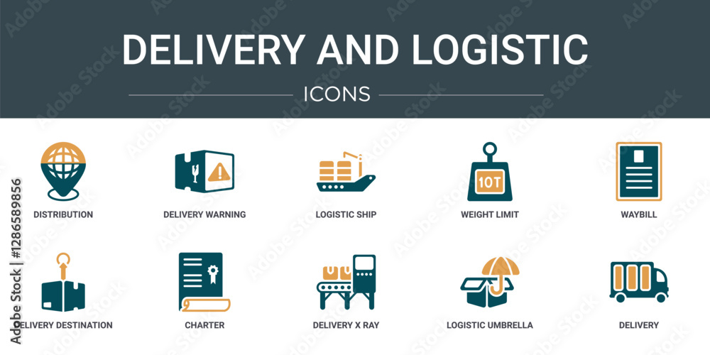 Aufkleber set of 10 outline web delivery and logistic icons such as distribution, delivery warning, logistic s