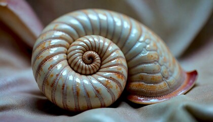 Close-Up Spiral Shell on Soft Fabric