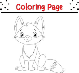 Cute Fox Coloring Page. Happy Animal coloring book page for kids