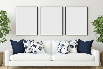 mock up poster frame in modern interior background, living room, Scandinavian style