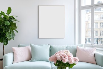 mock up poster frame in modern interior background, living room, Scandinavian style