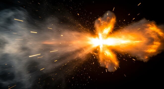 Intense muzzle flash illuminating darkness in high-definition detail