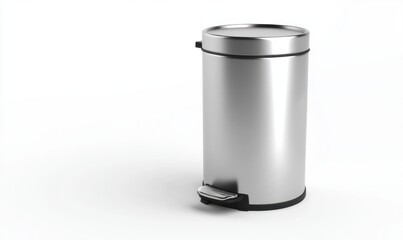 Steel pedal trash can on white background for waste disposal
