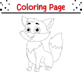 Cute Fox Coloring Page. Happy Animal coloring book page for kids