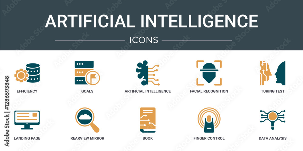 Poster set of 10 outline web artificial intelligence icons such as efficiency, goals, artificial intelligen