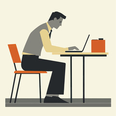 Man Sitting at Desk Using Laptop