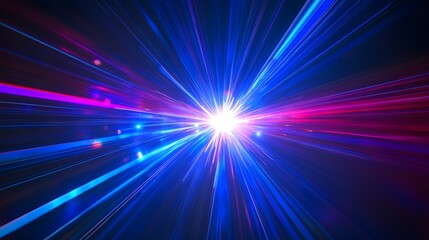 Bright blue and magenta light beams expanding outwards from center