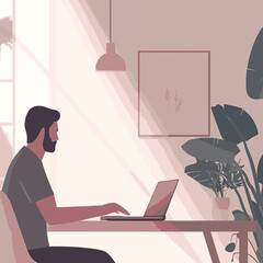 Man Working on Laptop in Sunny Room