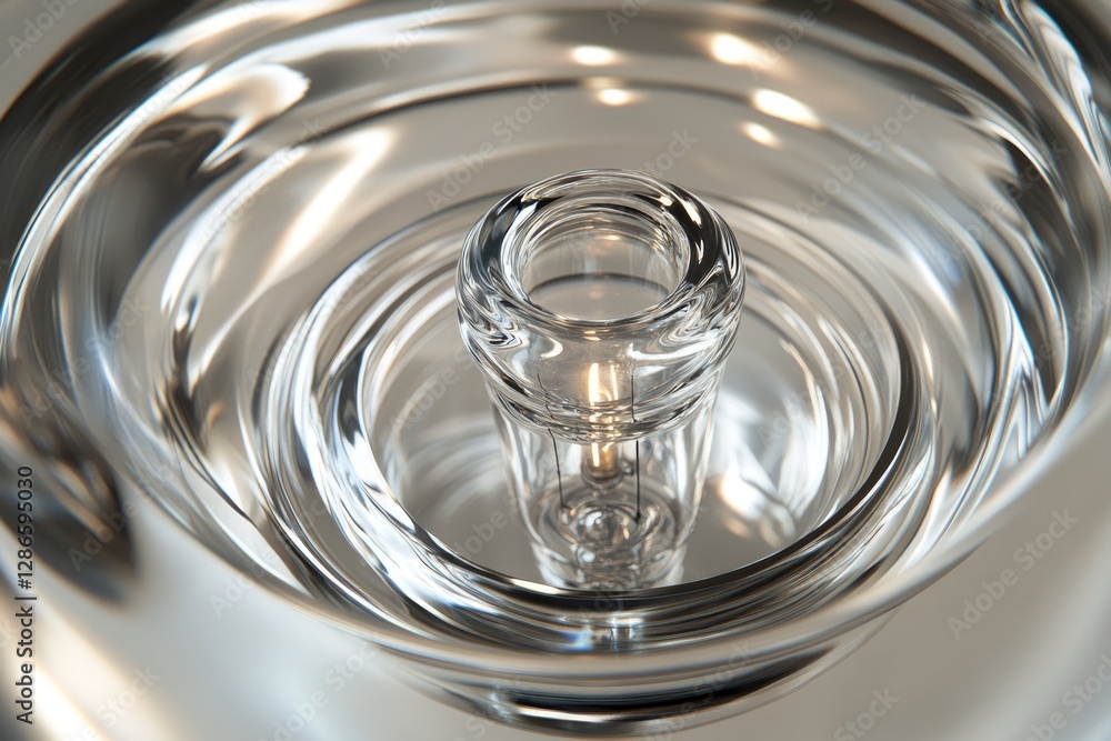 Poster a glowing lightbulb nestled within concentric circles of transparent glass, creating a mesmerizing, 