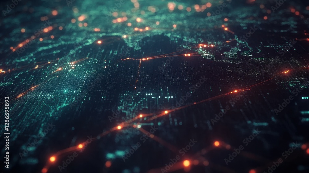 Aufkleber a high-tech global connectivity concept with illuminated network lines stretching across a digital w