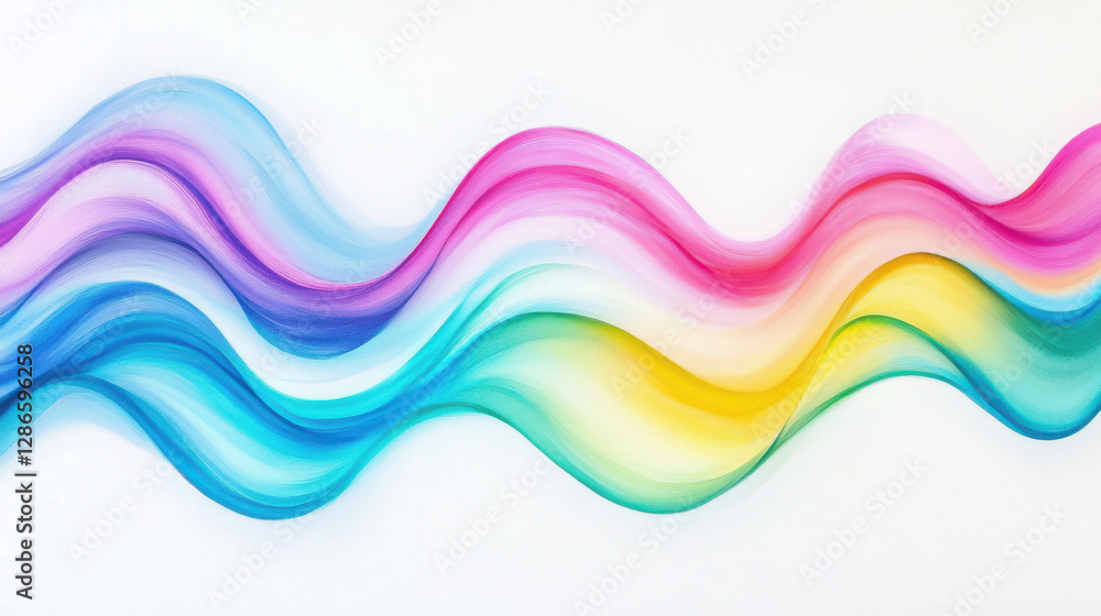 Fototapete a colorful, iridescent wave-like shape with fluid curves, set against white. its vibrant, dynamic co