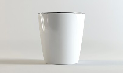 White ceramic cup with silver rim on white background for product mockup