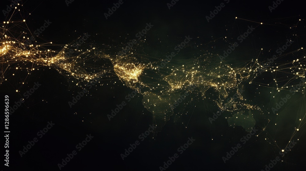 Poster a minimalistic digital world map with subtle glowing lines linking nations, illustrating internation