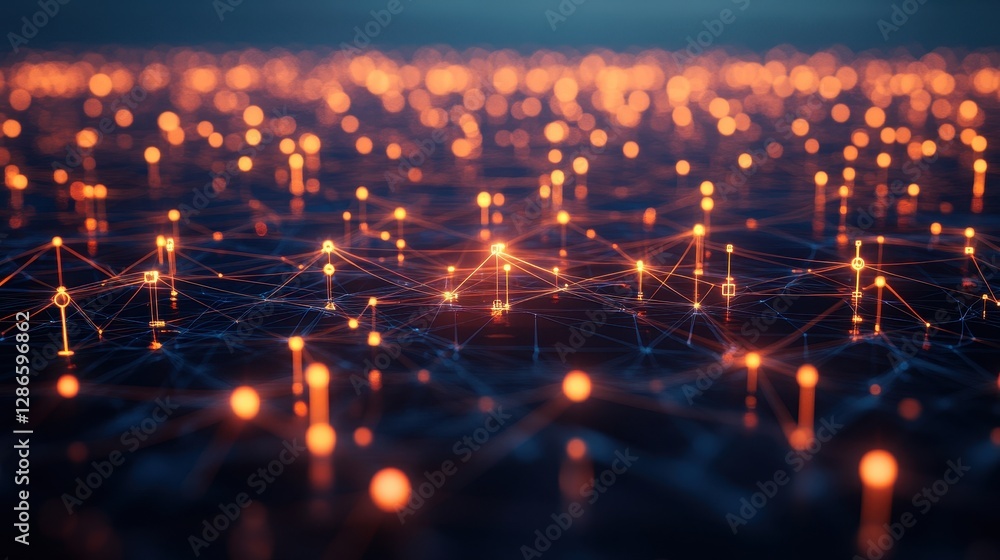 Poster a network of glowing communication nodes representing businesses and professionals connecting seamle