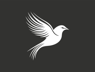 Obraz premium White bird silhouette logo on a dark background, symbol of freedom.