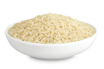 rice basmati in a ceramic bowl isolated on white background