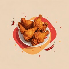 A plate of crispy, golden-brown fried chicken drumsticks served hot with a crunchy texture. Perfect for food advertisements, restaurant promotions, or comfort food concepts.