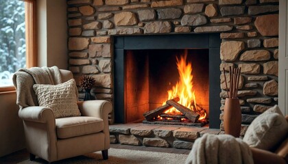 Cozy Living Room with Fireplace and Armchairs