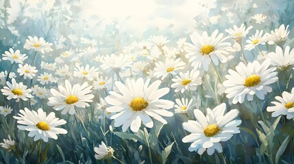 Sunlit Meadow with Vibrant Daisies and Gentle Breeze