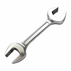 A realistic metallic double-ended open wrench with a sleek silver finish, essential hand tool for repair and maintenance, isolated on transparent background.