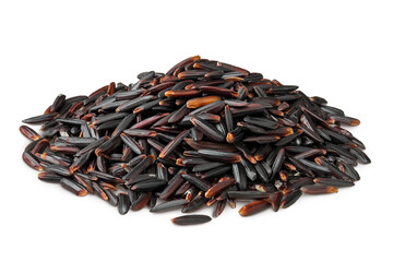 Black rice isolated on white background with full depth of field
