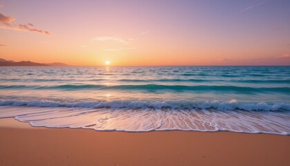 Obraz premium Sunset over ocean waves beachfront landscape photography serene environment wide angle nature beauty