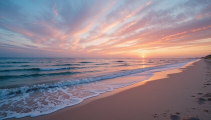 Obraz premium Sunset waves at the beach ocean view landscape photography tranquil environment
