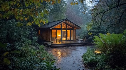 Warm Refuge in Drizzling Green Woods