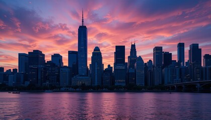 Fototapeta premium Sunset skyline view new york city gigapixel cgi image urban landscape serene atmosphere