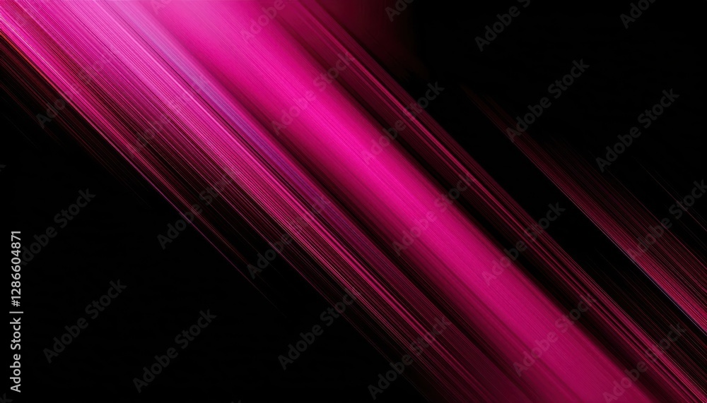 Poster dynamic diagonal magenta light streaks on black background, futuristic abstract motion effect, perfe