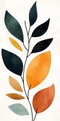 Elegant abstract illustration of colorful leaves on a black stem
