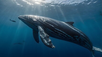 Fototapeta premium Elegant Sei Whale Moving Silently Through the Deep Blue Waters