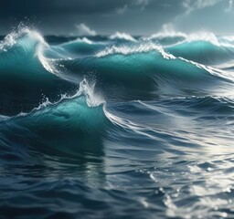 Wavy blue ocean waves with small droplets of water, water droplets, blue wave, natural scenery