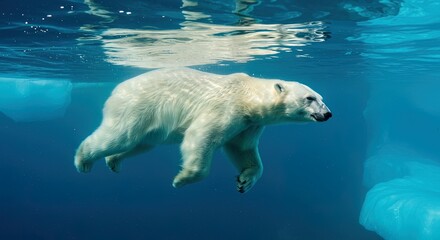 Polar Bear Swimming Underwate Winter Wonderland
