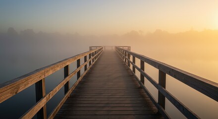 Obraz premium Foggy Sunrise Over Lake – Serene Morning