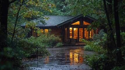 Warm Refuge in Drizzling Green Woods