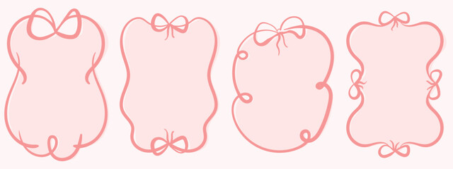 Wedding party invitation with squiggly borders and bows