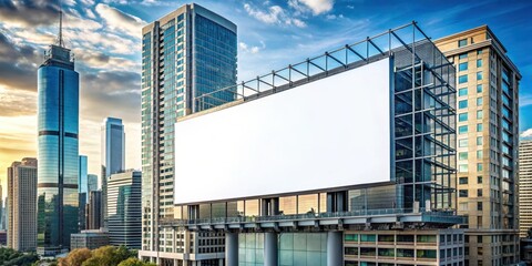 Large mockup of outdoor billboard on wall top of modern building with digital display, skyscraper, outdoor advertising