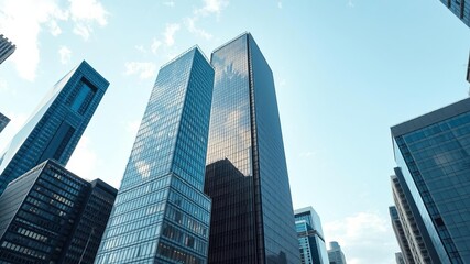 Modern cityscape seen through a see-through floor of a skyscraper, featuring tall buildings and urban architecture, modern, perspective, skyscraper