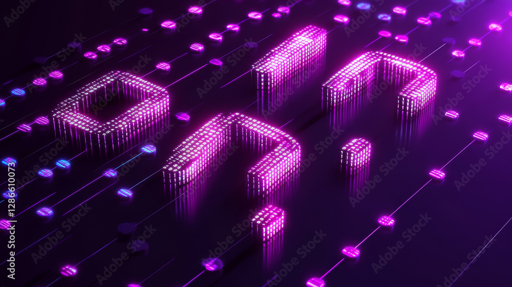 Poster hackathon isometric landing page. 3d typography with binary code on purple neon colored background. 