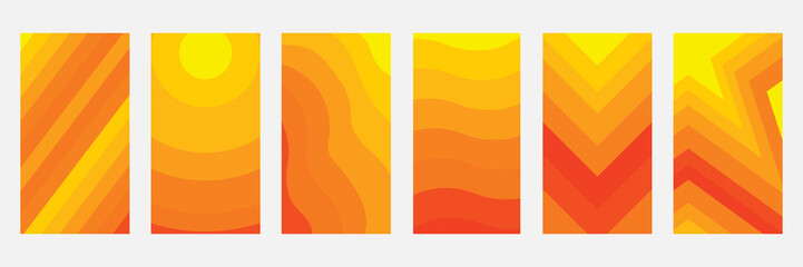 Vibrant Abstract Geometric Background Set – Modern Yellow and Orange Gradient Patterns, Wavy, Striped, Zigzag Designs – Trendy Minimalist Vector for Posters, Banners, Social Media, and Prints
